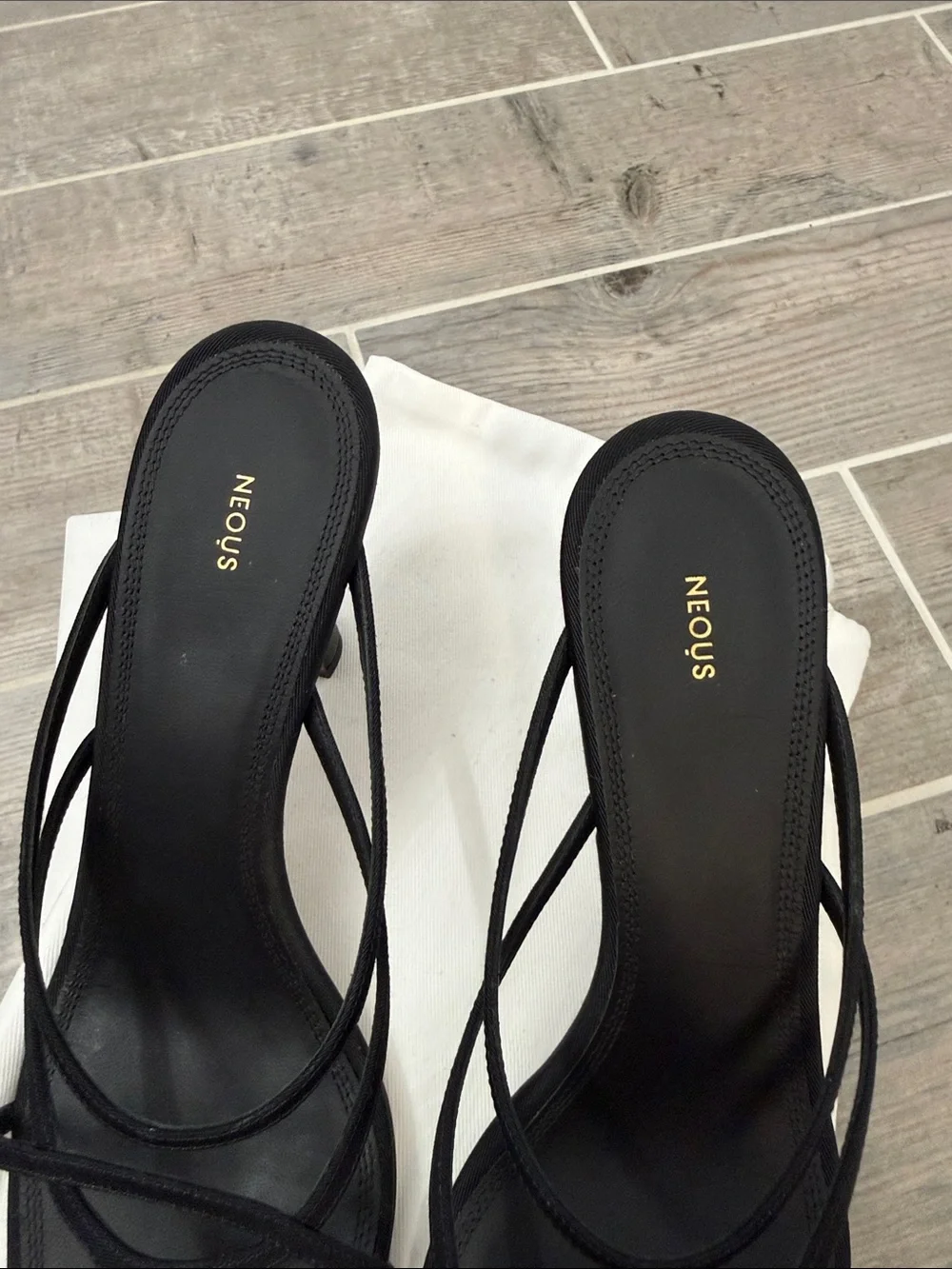 NEOUS Black Strappy Heeled Slide Sandals